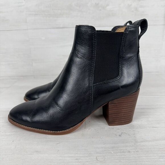 Madewell The Regan Ankle Boots Women 8 Black Leather Block Heel Chelsea‎ Bootie - Picture 4 of 14